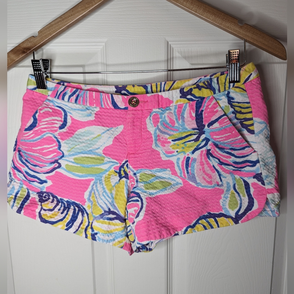 Lilly Pulitzer Adie Swept by the Tide Textured Pink Floral Shorts Size 0